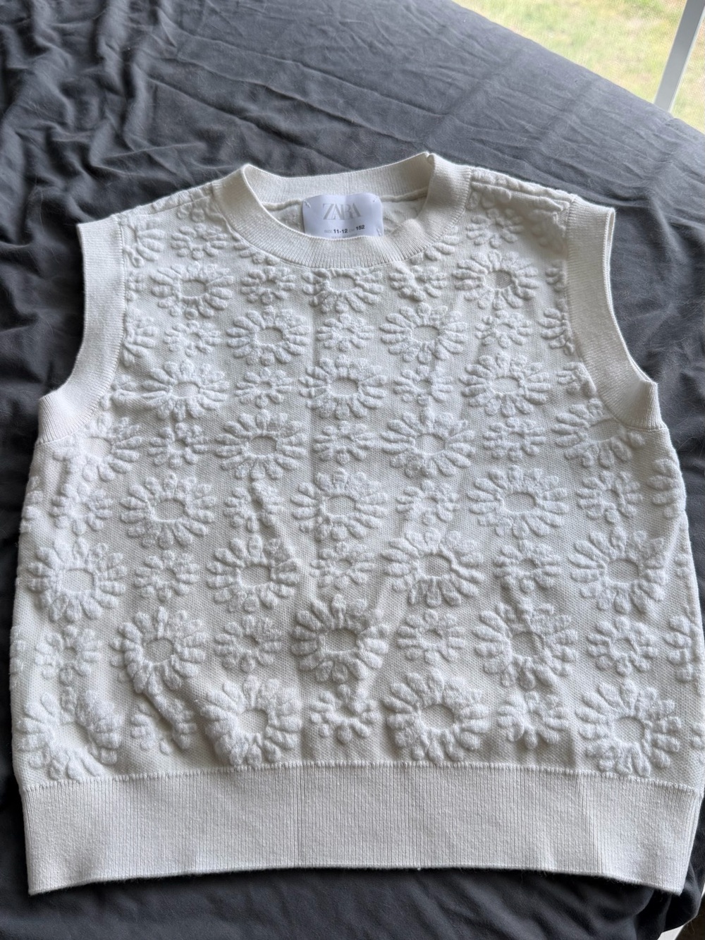 ZARA Cream Floral Textured Knit Sweater